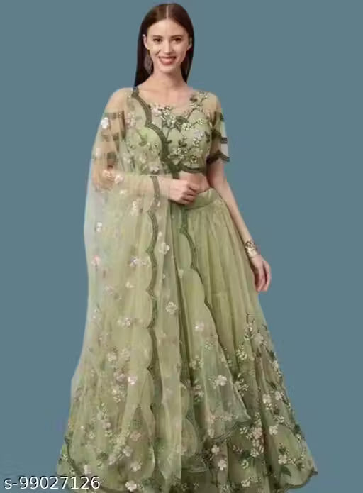 Net Embroidred Semi Stiched Lehenga Choli for Women