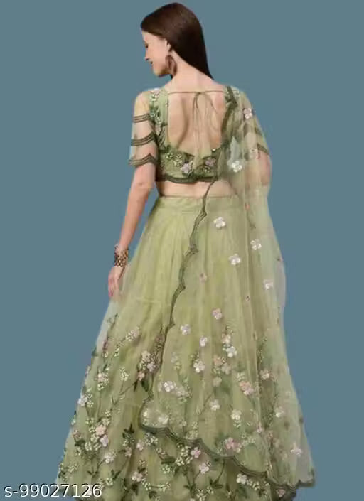 Net Embroidred Semi Stiched Lehenga Choli for Women