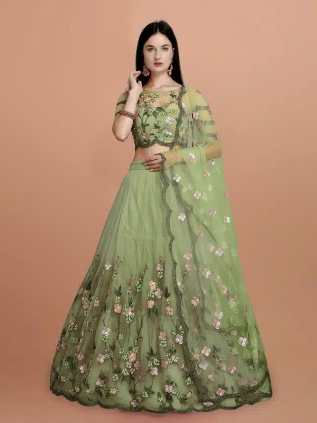 Net Embroidred Semi Stiched Lehenga Choli for Women